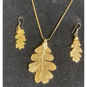 Gold Dipped Oak Leaf Earrings and 24" Long Necklace